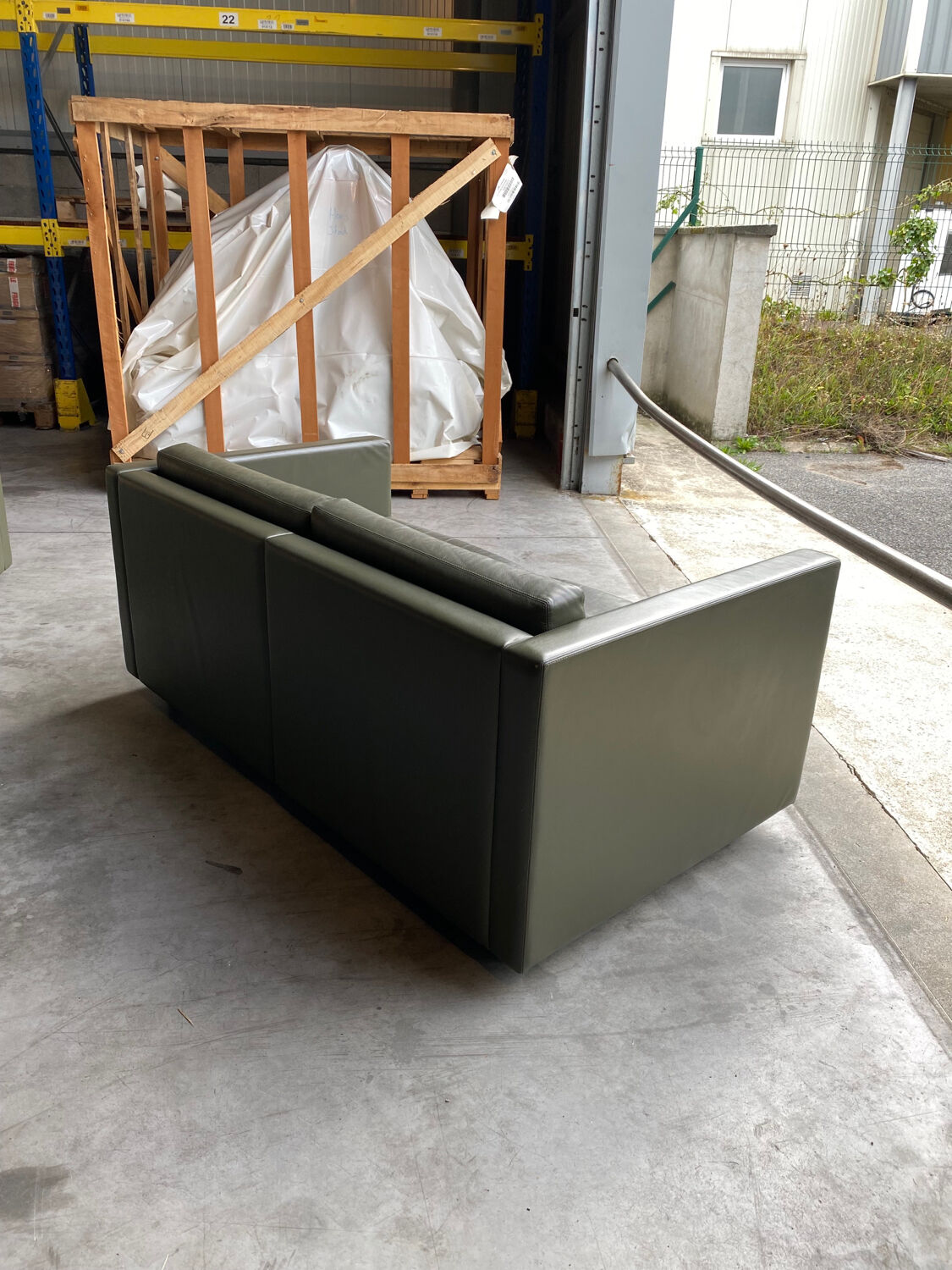 2-seater sofa and 2 armchairs set Pfister for Knoll khaki leather