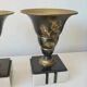 Superb pair of Art Deco enamelled brass cassolettes – black and white marble base – 1930s