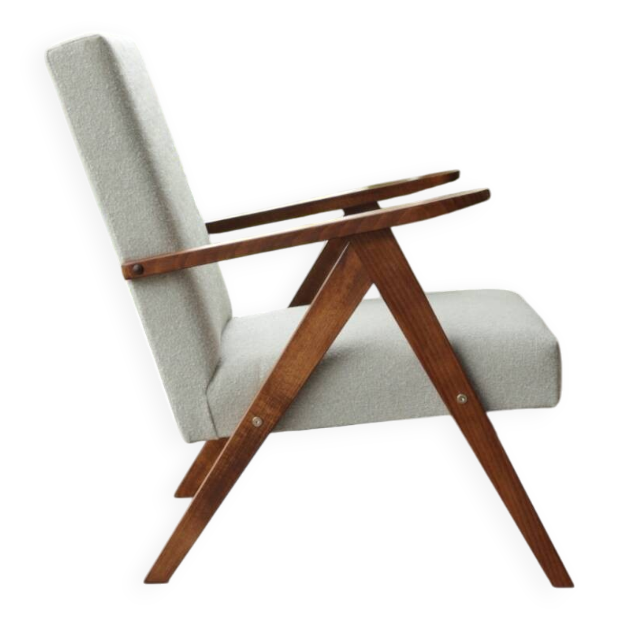 Fauteuil vintage blanc cassé bouclé zig Zag 1970