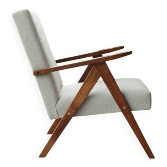 Fauteuil vintage blanc cassé bouclé zig Zag 1970