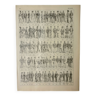 Gravure ancienne 1928, Uniformes des Grandes Écoles • Lithographie, Planche originale