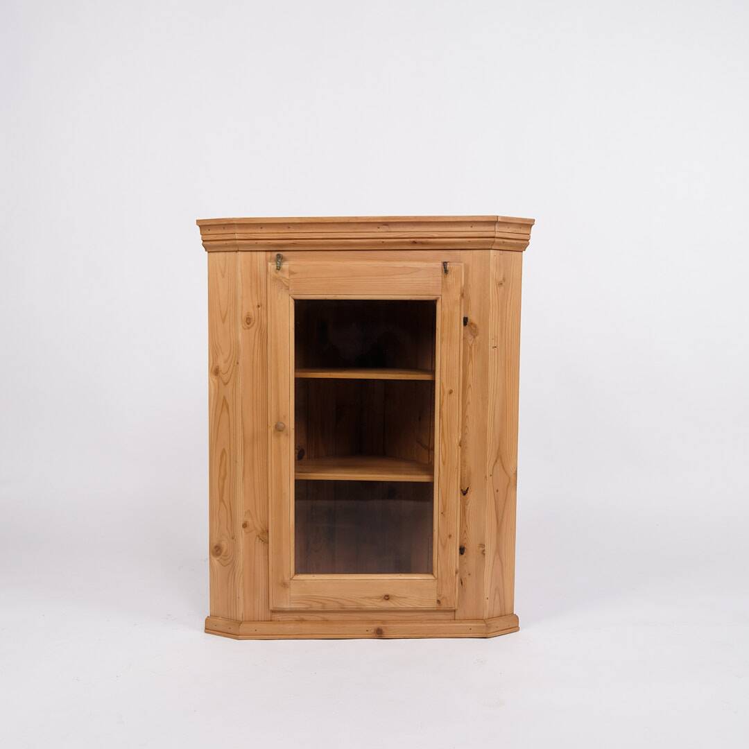 Hanging corner cabinet with glass door - pine - year 1890s
