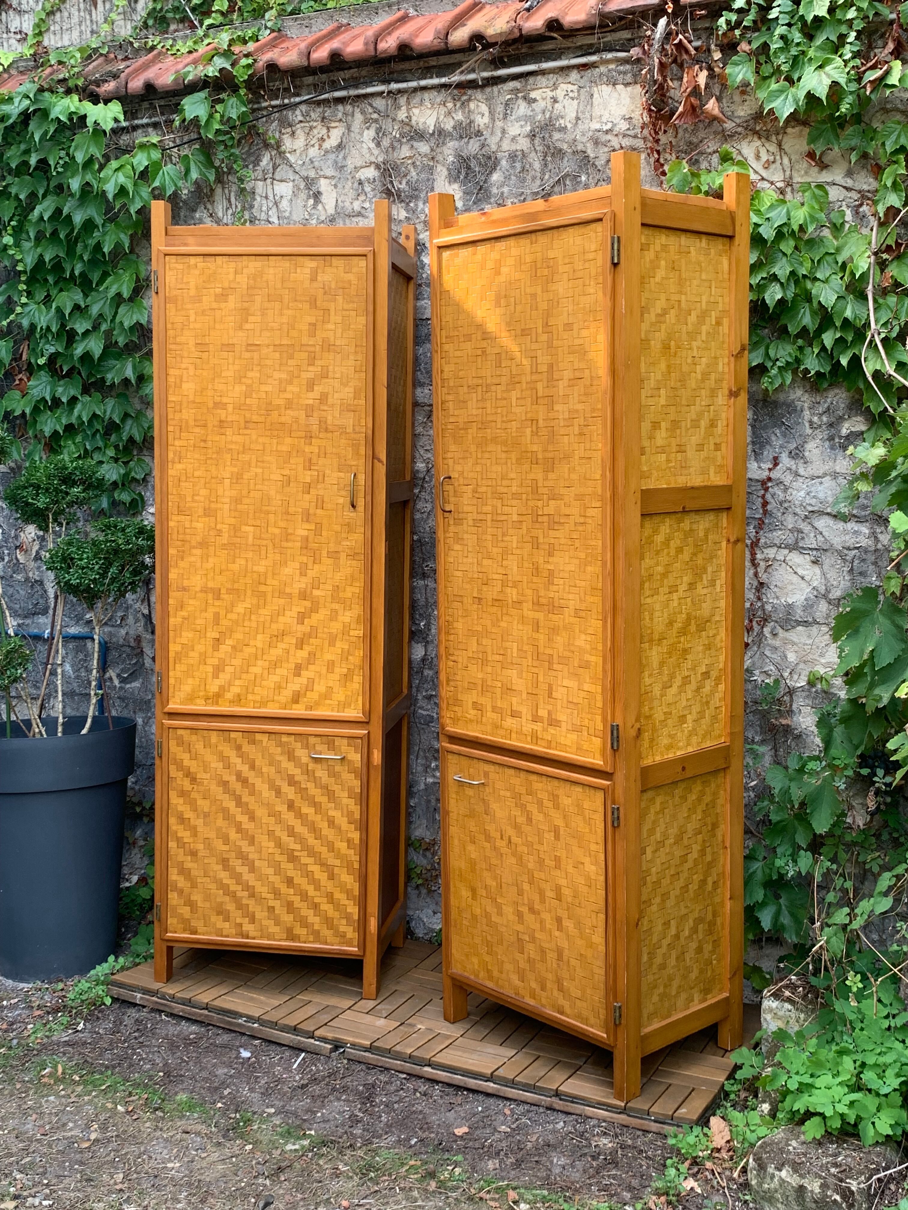Bamboo cabinet woven and modular pine vintage 1960