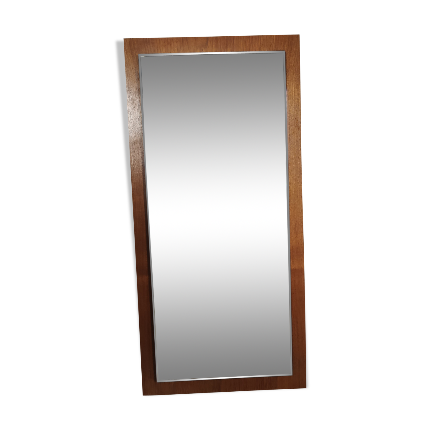 Scandinavian bevelled mirror in 60s teak 37x77cm