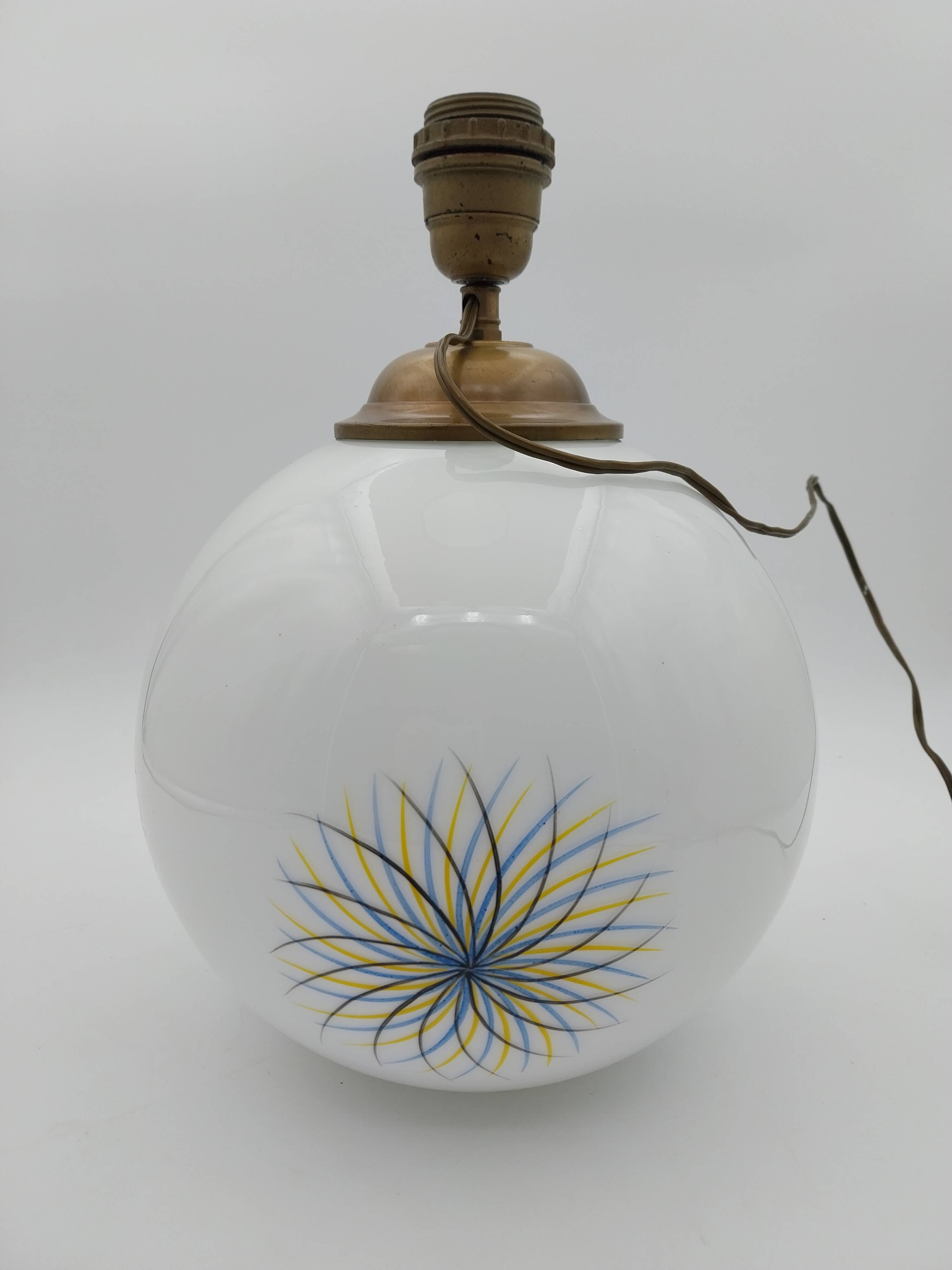 Hand-painted opaline ball lamp signed 1970s