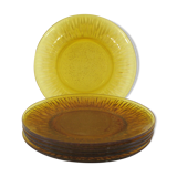 6 flat plates in amber tempered glass - Soleil Vereco France - vintage 70s