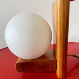 Vintage pine wall lamp with opaline globe
