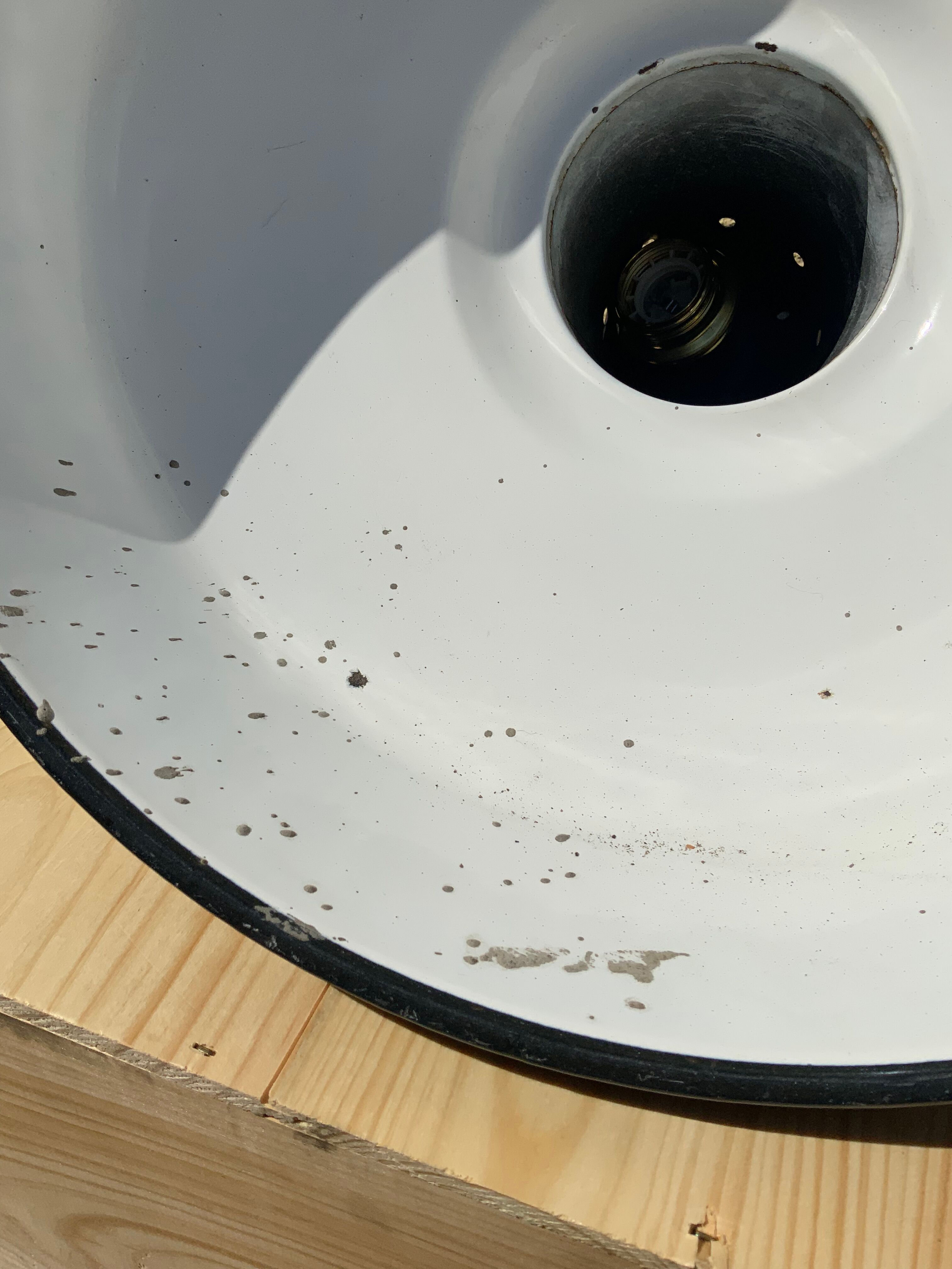 Three industrial suspensions in black and white enamelled sheet metal large format