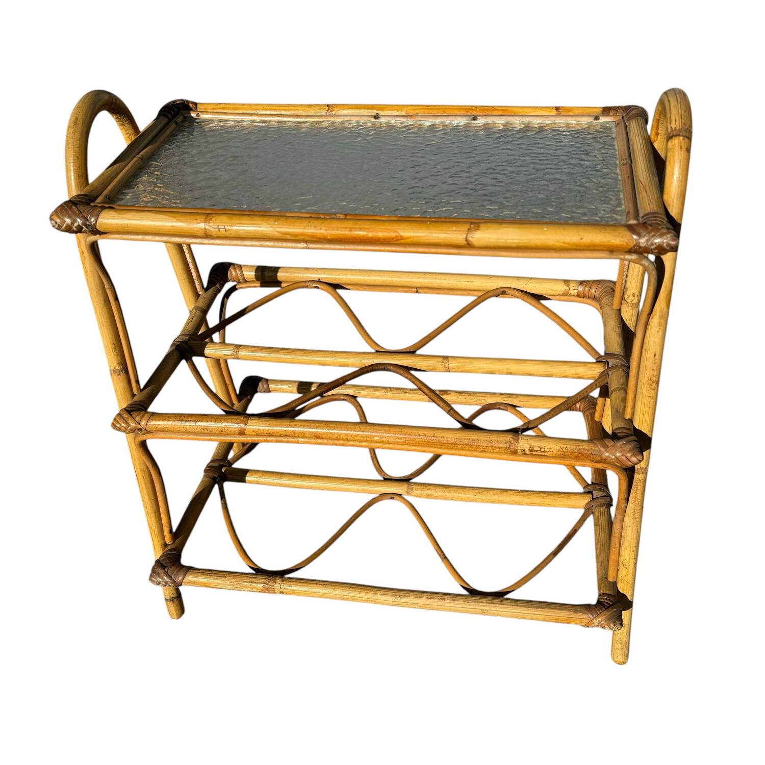 Rattan and glass shelf from the 50s