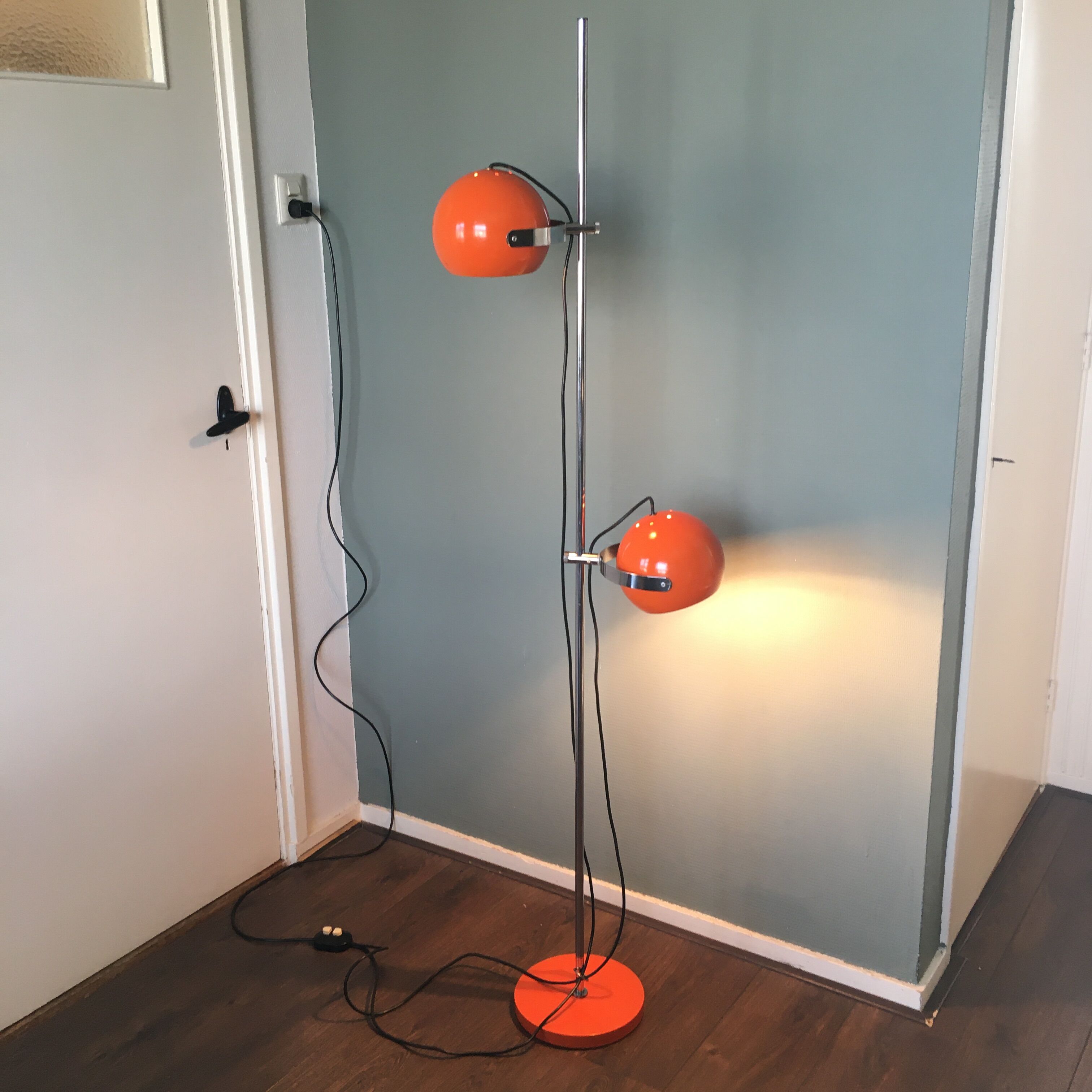 Chrome plated and orange steel floor lamp, 1960s