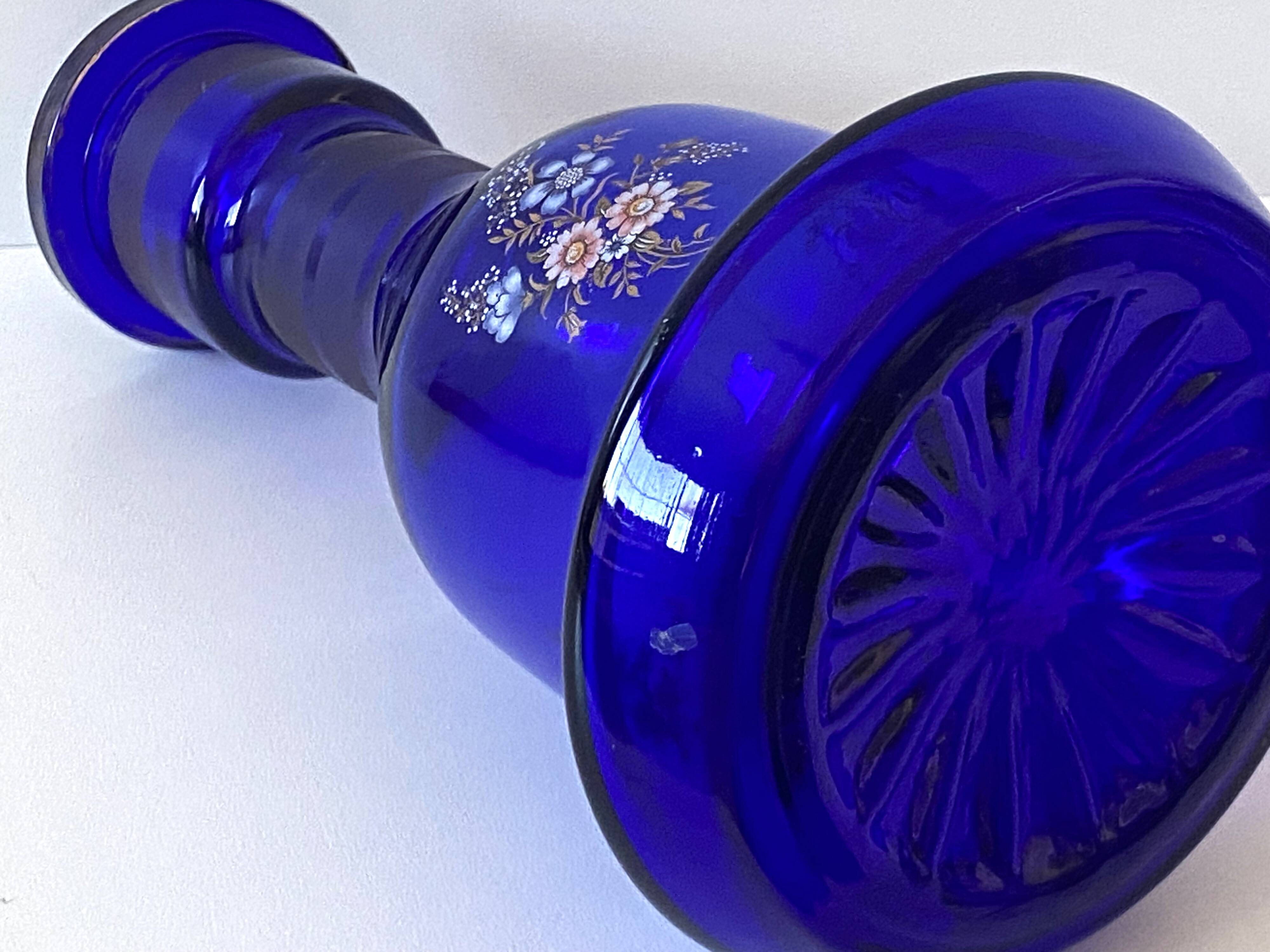 Atypique Gros Vase Photophore Verre Épais Bleu Cobalt Décoratif Carafe