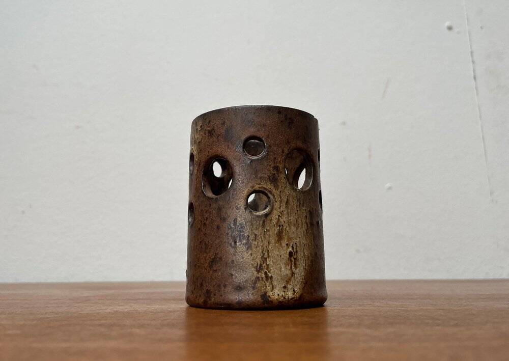 Mid-Century German Brutalist Handmade Pottery Candleholder, 1960s