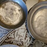 Old pewter plate and bowl set