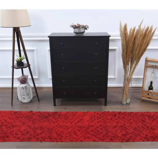 Vintage Turkish Hand-Knotted Wool Cotton Red Kilim Runner Rug 72x256