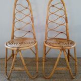Pair of bamboo chairs and rattan years 70