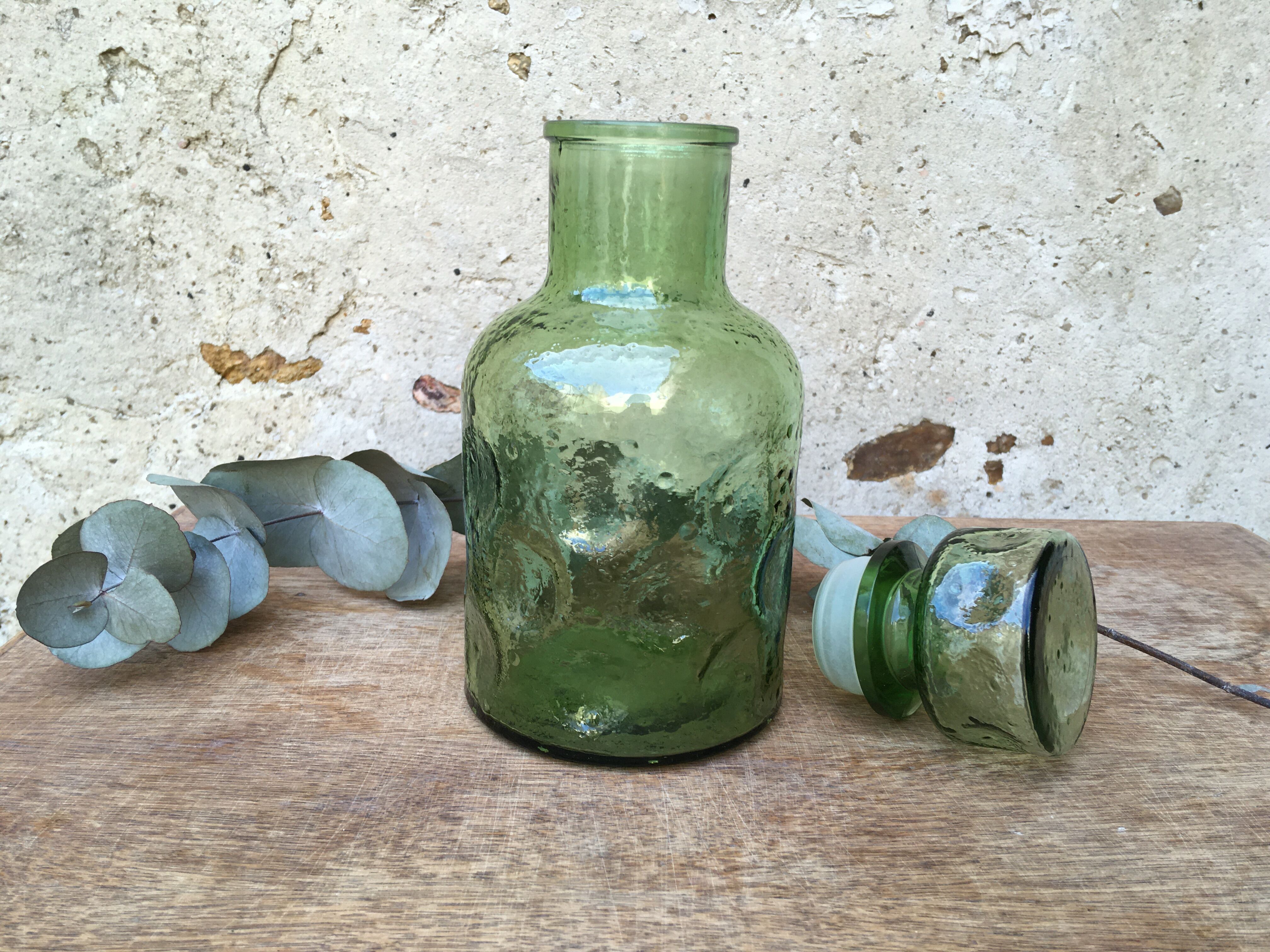 Green molded glass decanter