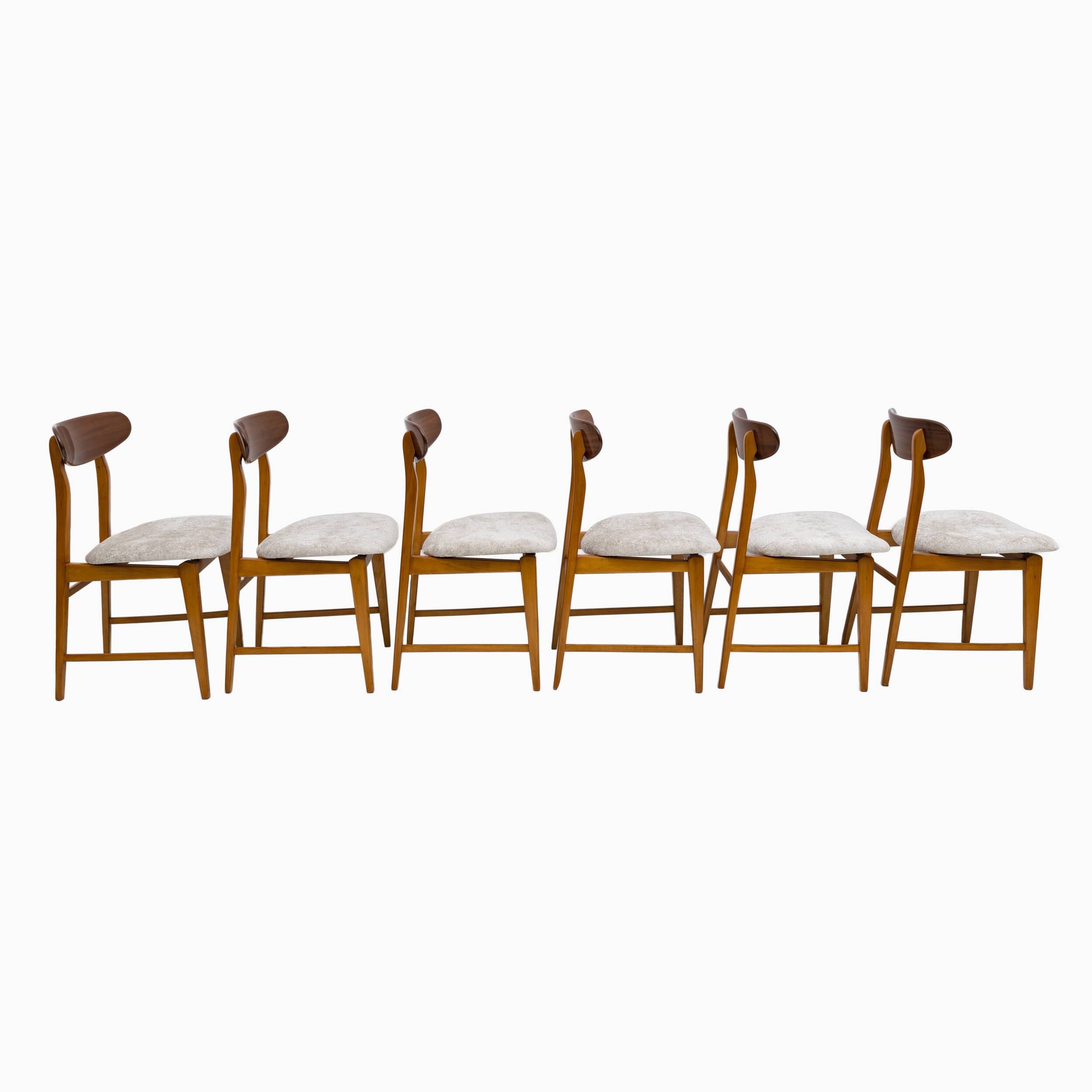 Set of Six Teak Wood and Bouclè Fabric Dining Chairs, Denmark, 1960s