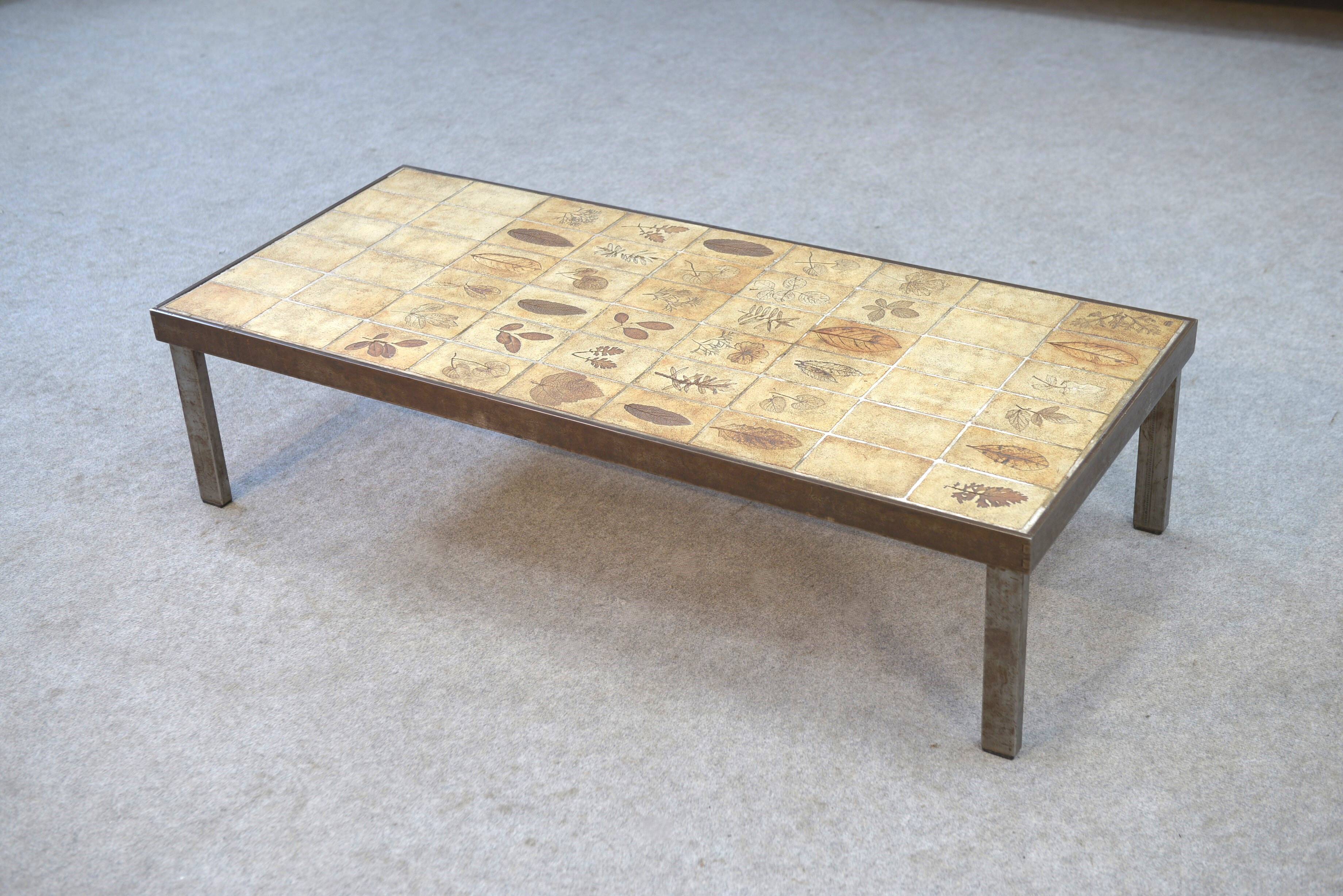 Coffee table by Roger Capron, Herbier model, ceramic and steel, 1950