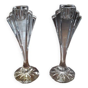 1 lot de 2 bougeoirs vintage en cristal