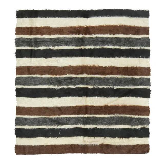 Vintage Turkish Hand-Knotted Wool Cotton Beige Kilim Area Rug 127x140