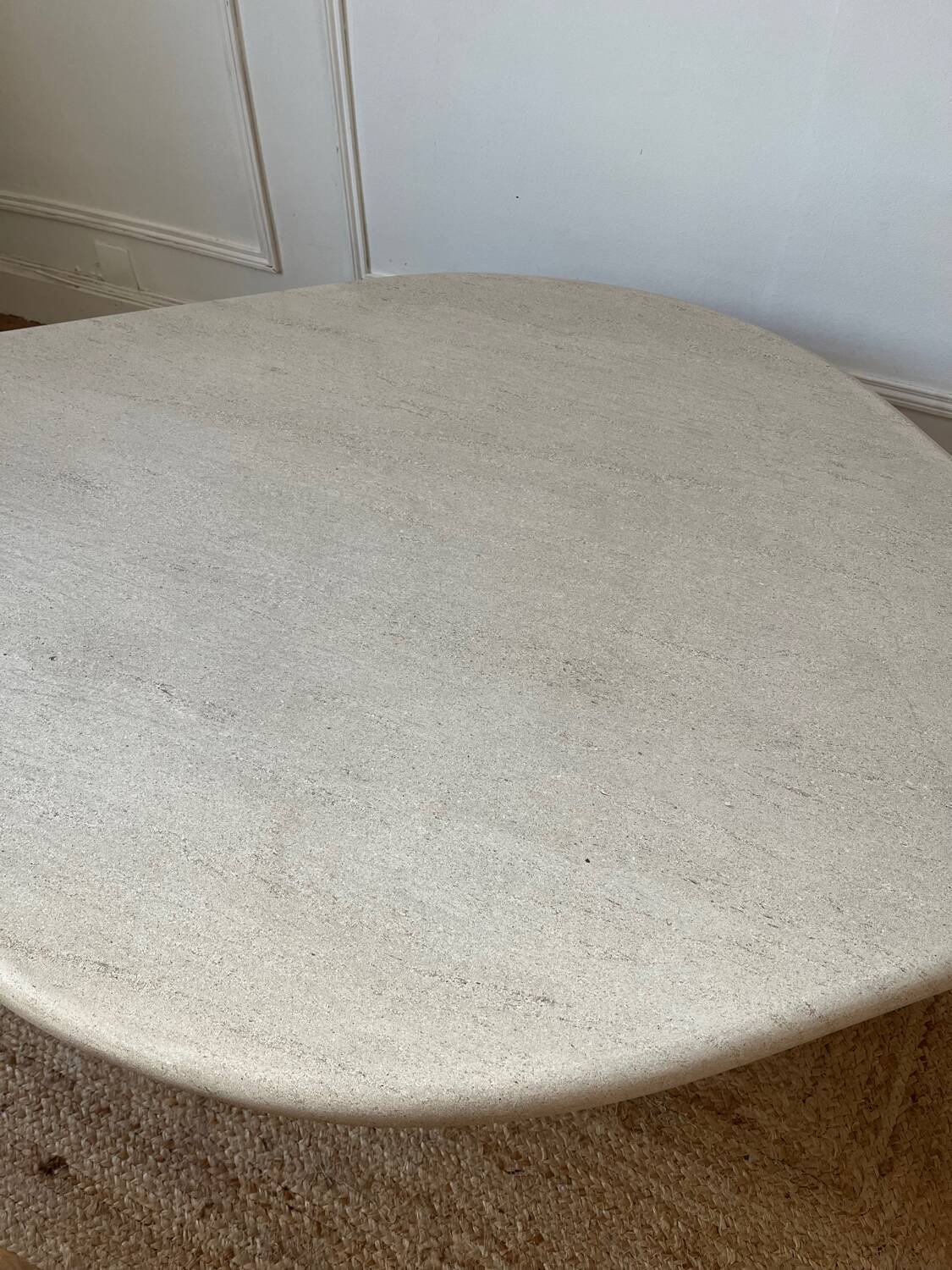 Rochebobois travertine eye-shaped coffee table