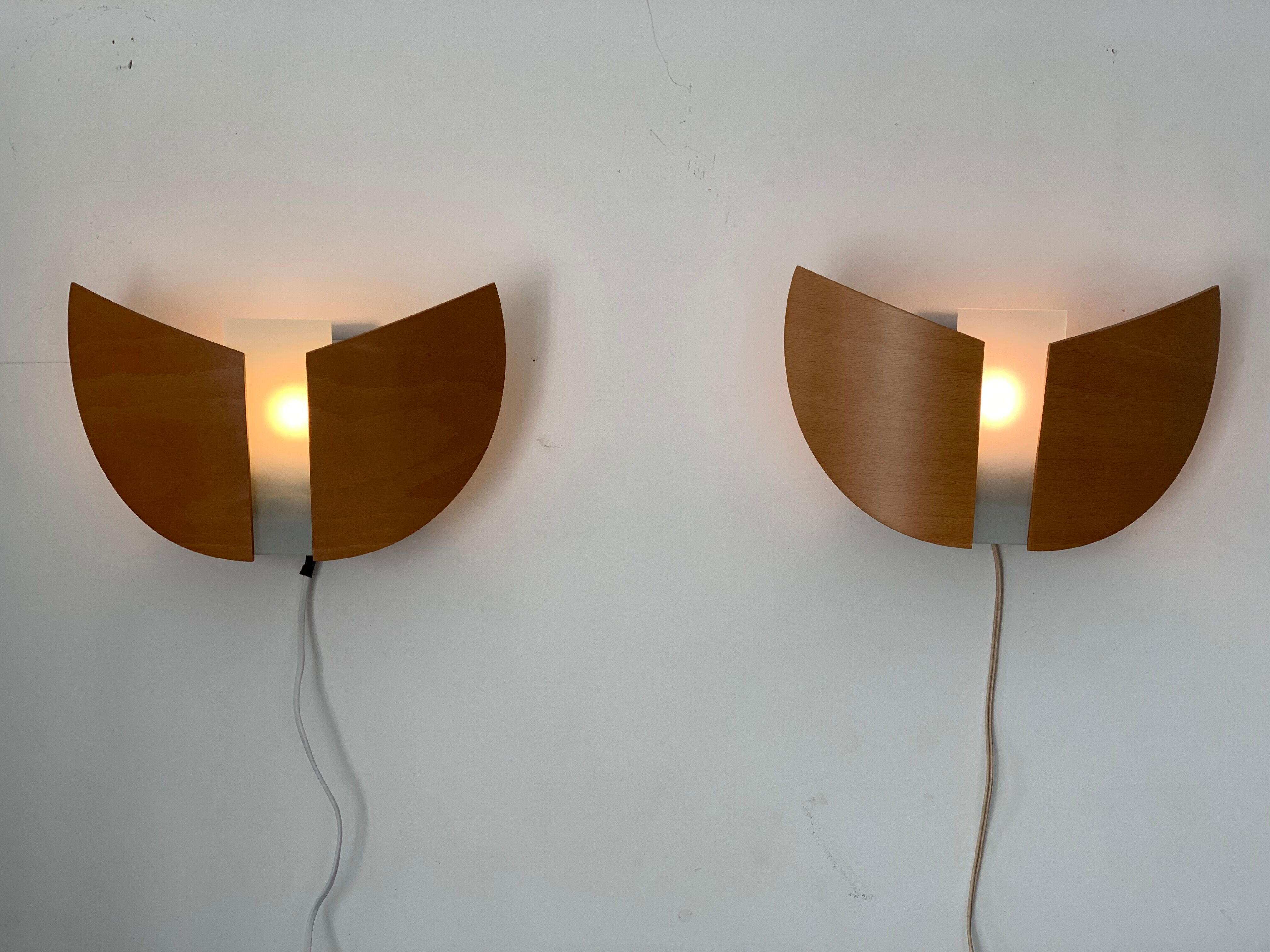 Pair of wooden sconces Lucid 1980
