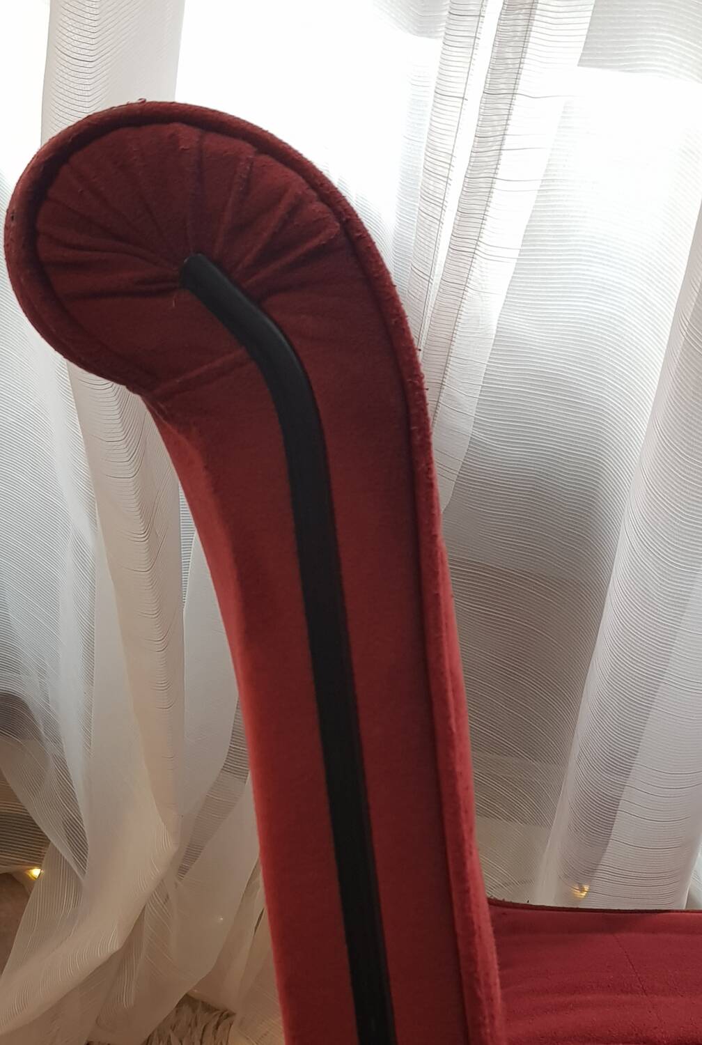 Red suede chairs, Knoll.