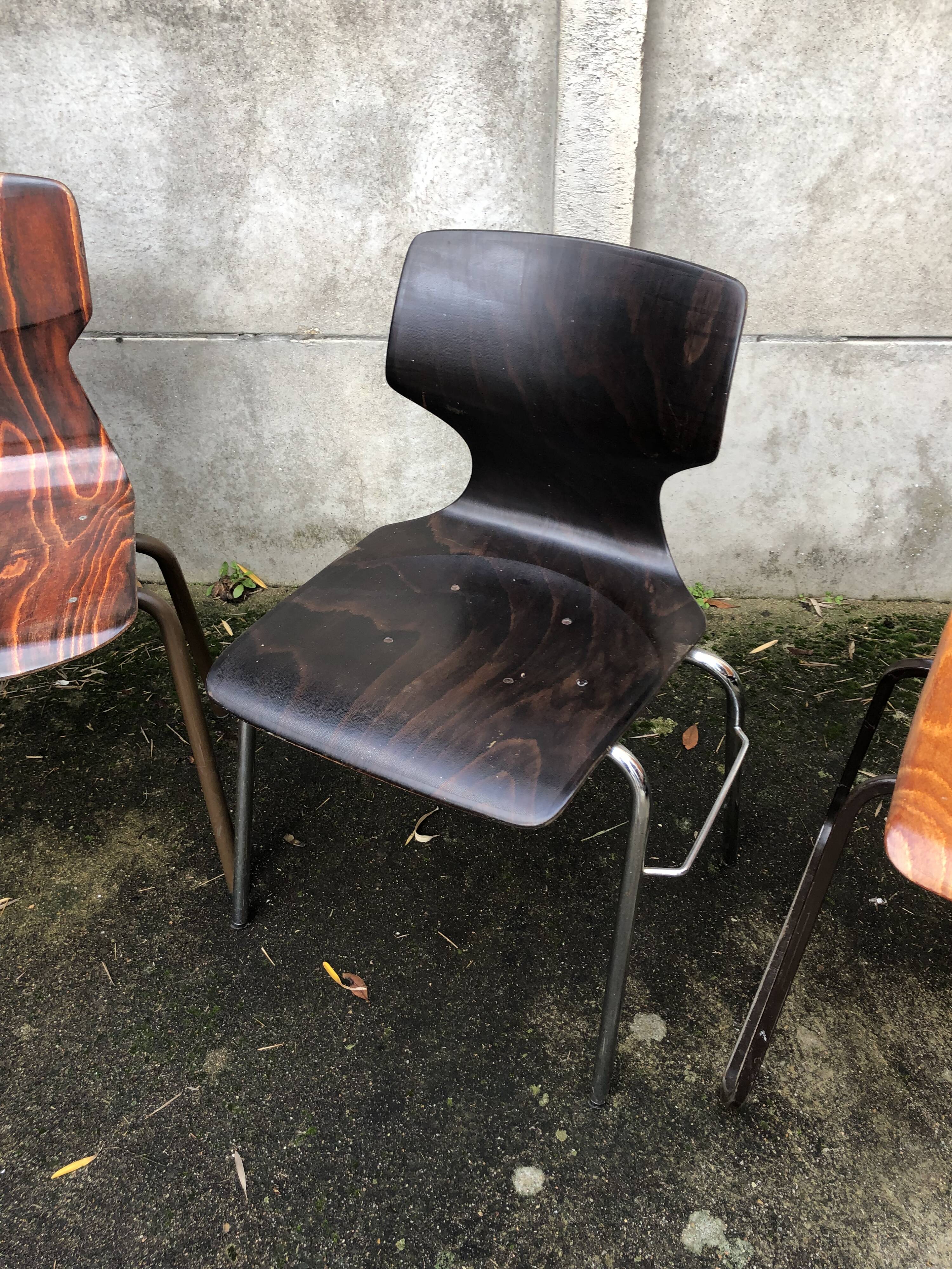 Set of 4 mismatched Dutch vintage chairs - Galvanitas, Eromes, Flottoto