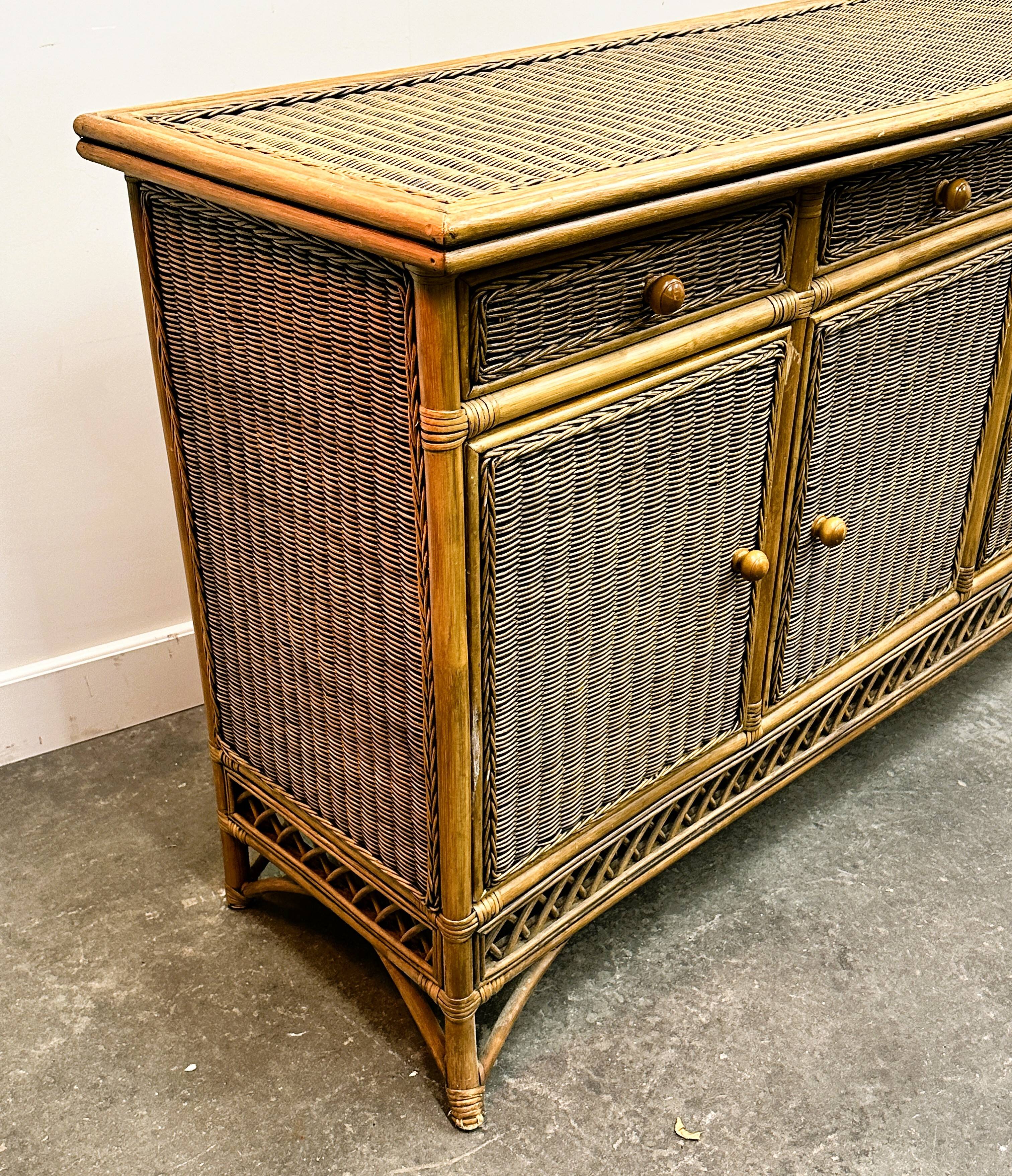 Italian Vintage Rattan And Bamboo Commode - Sideboard, Italy. 1970s.