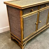 Italian Vintage Rattan And Bamboo Commode - Sideboard, Italy. 1970s.