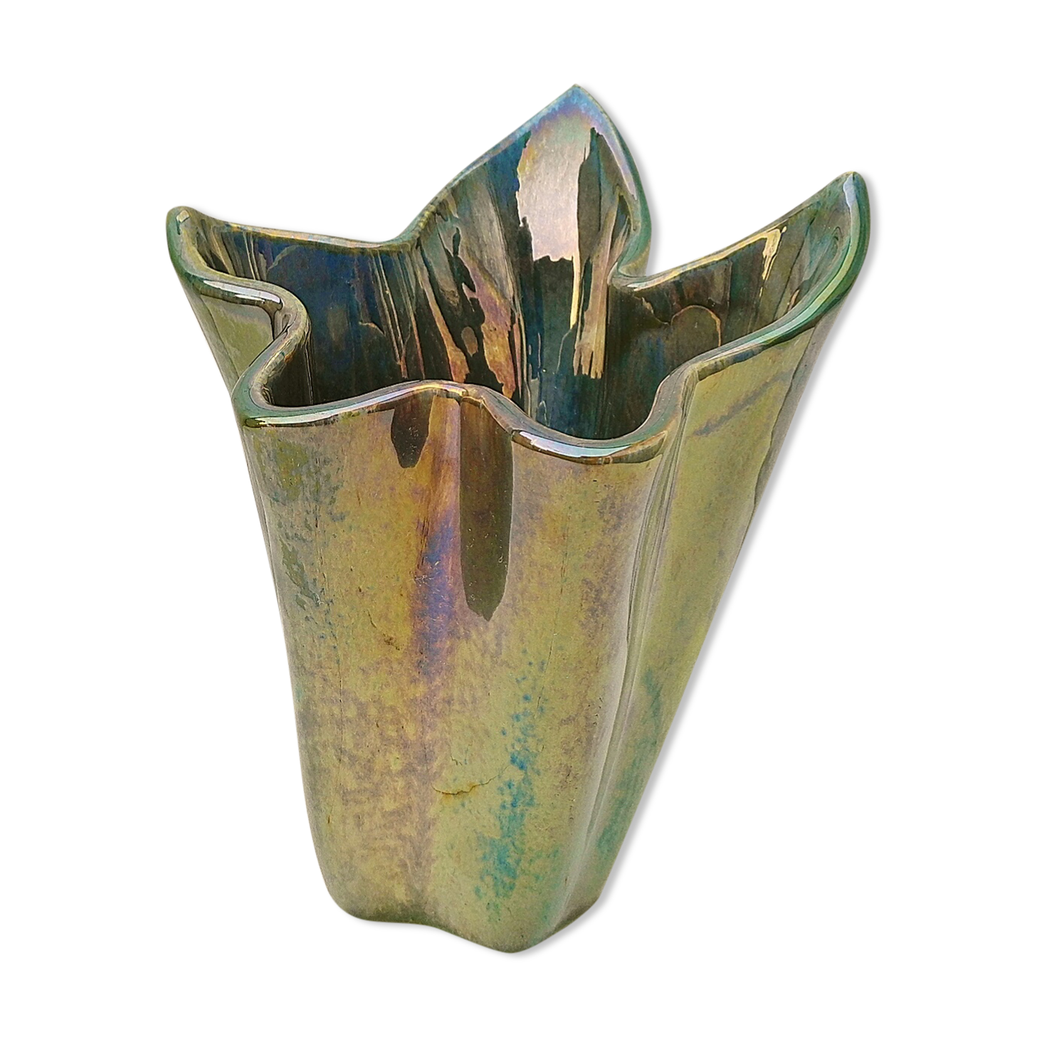 Iridescent ceramic vase Vichy enamels by A. Cytère