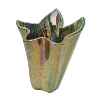 Iridescent ceramic vase Vichy enamels by A. Cytère