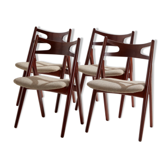 Chaises de salle à manger en teck Modèle CH29P Sawbuck par Hans J. Wegner pour Carl Hansen & Søn, Set de 4