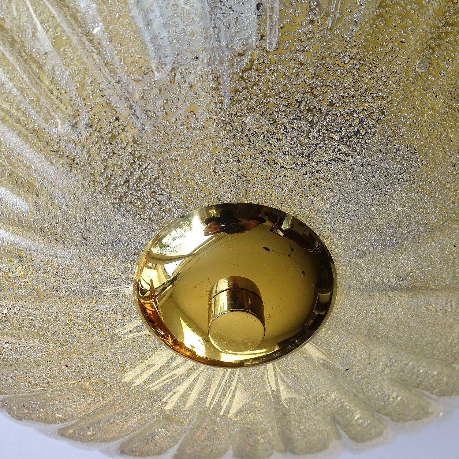Large vintage ceiling lamp, glass and brass 60s