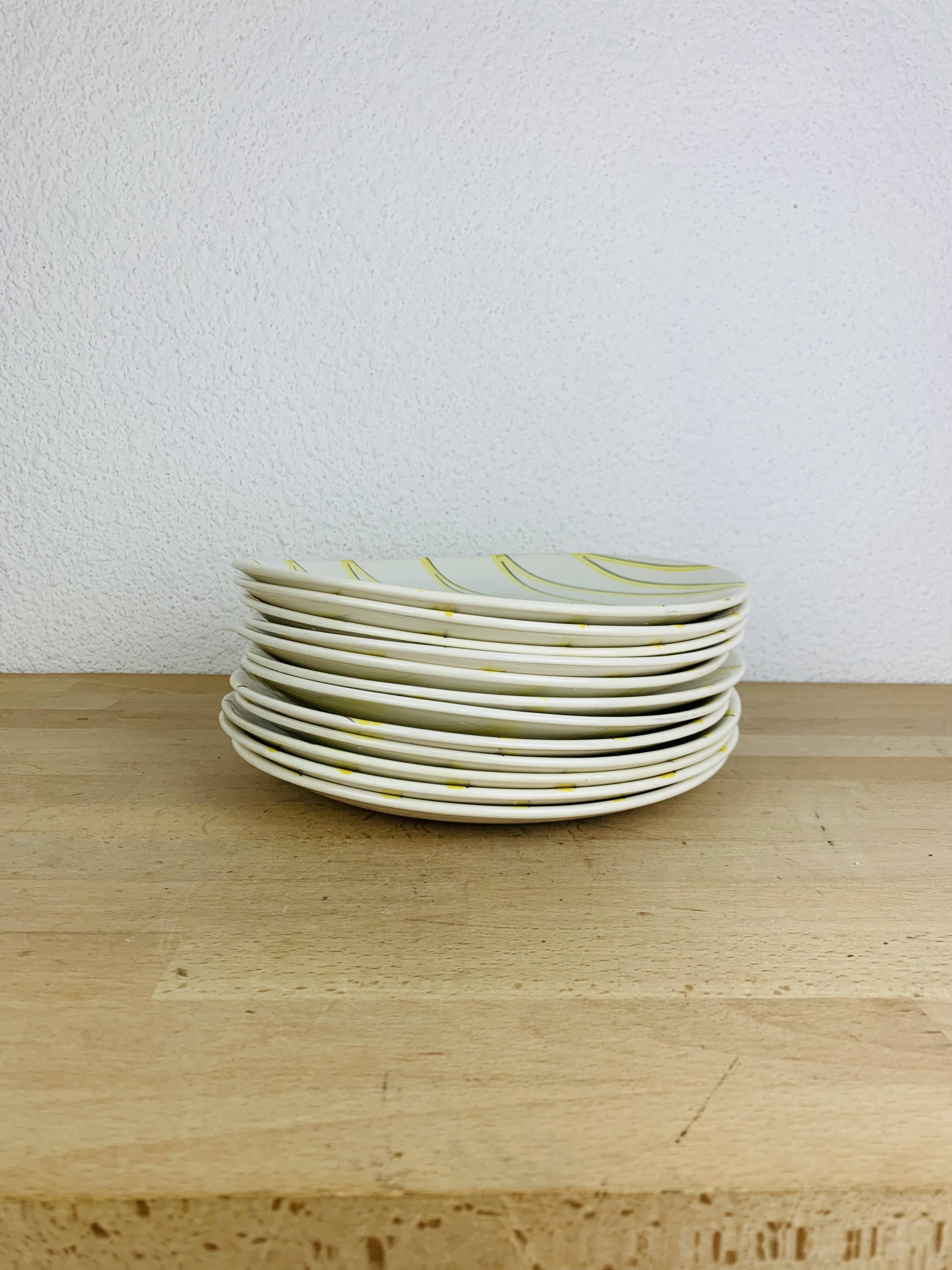 12 ceramic plates, Aurore model by Salins, vintage