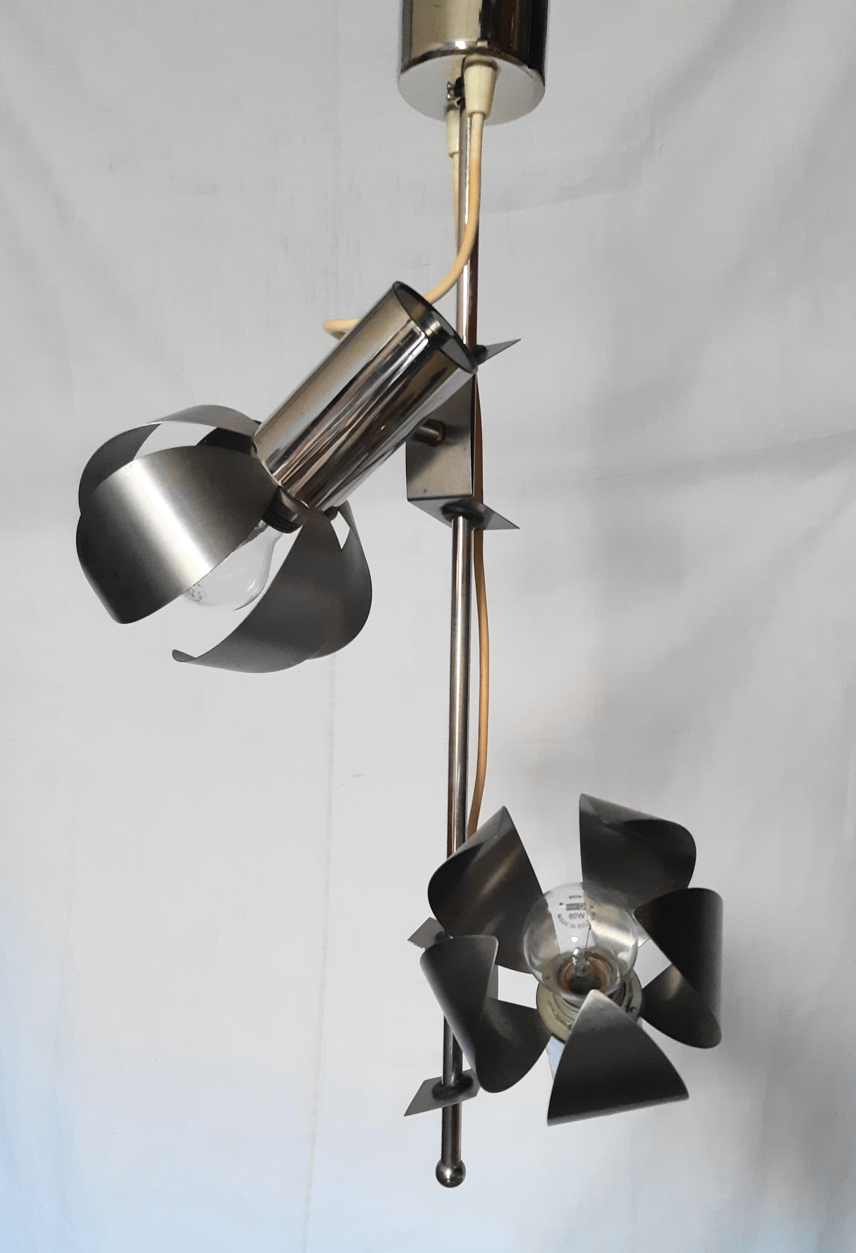Chrome metal flower chandelier from the 70s