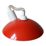 Italian pendant lamp rises & falls in red & orange lacquered metal, circa 1970