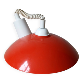 Italian pendant lamp rises & falls in red & orange lacquered metal, circa 1970