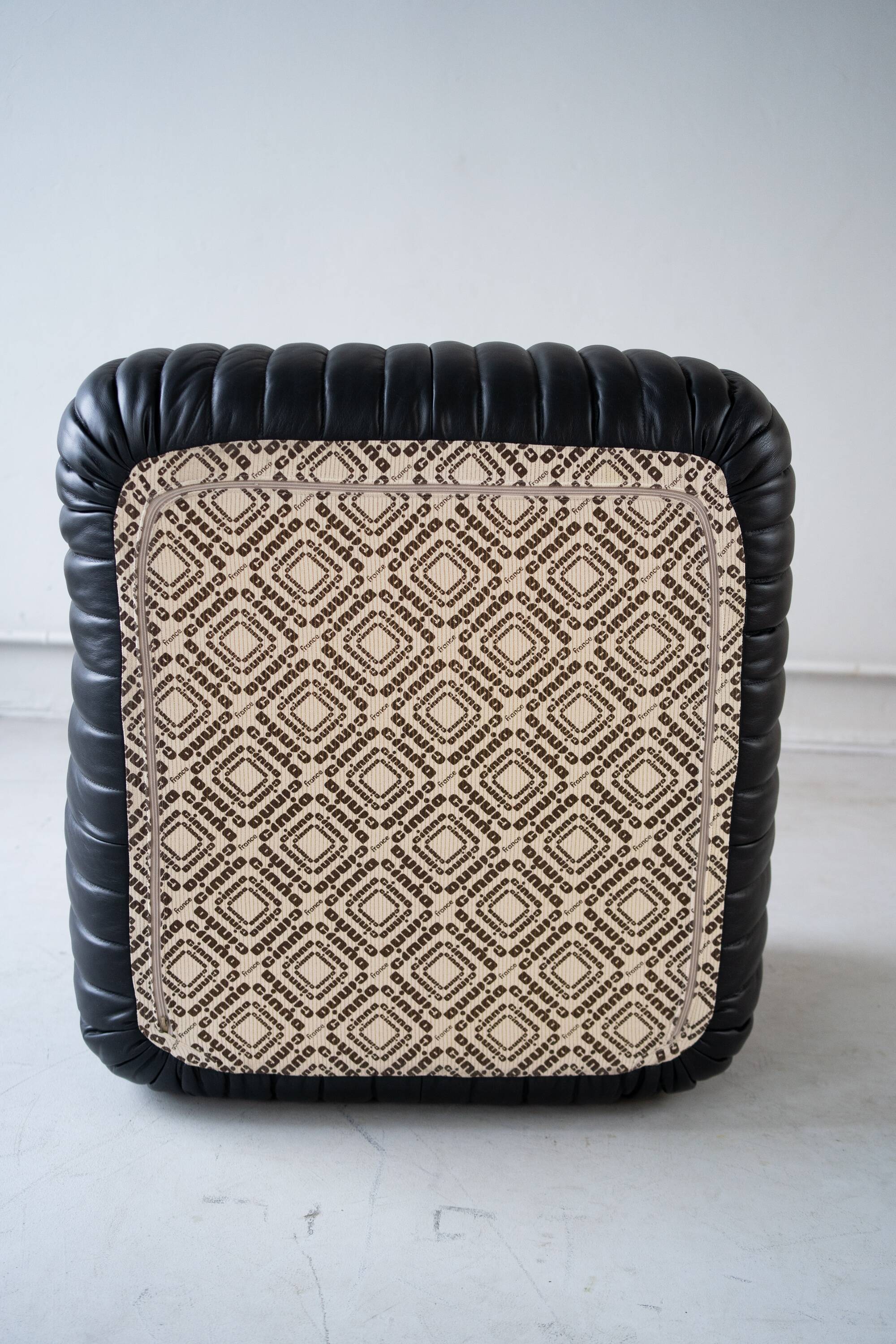 Cinna Ligne Roset Black Leather Armchair attributed to Annie Hieronimus, 1970s