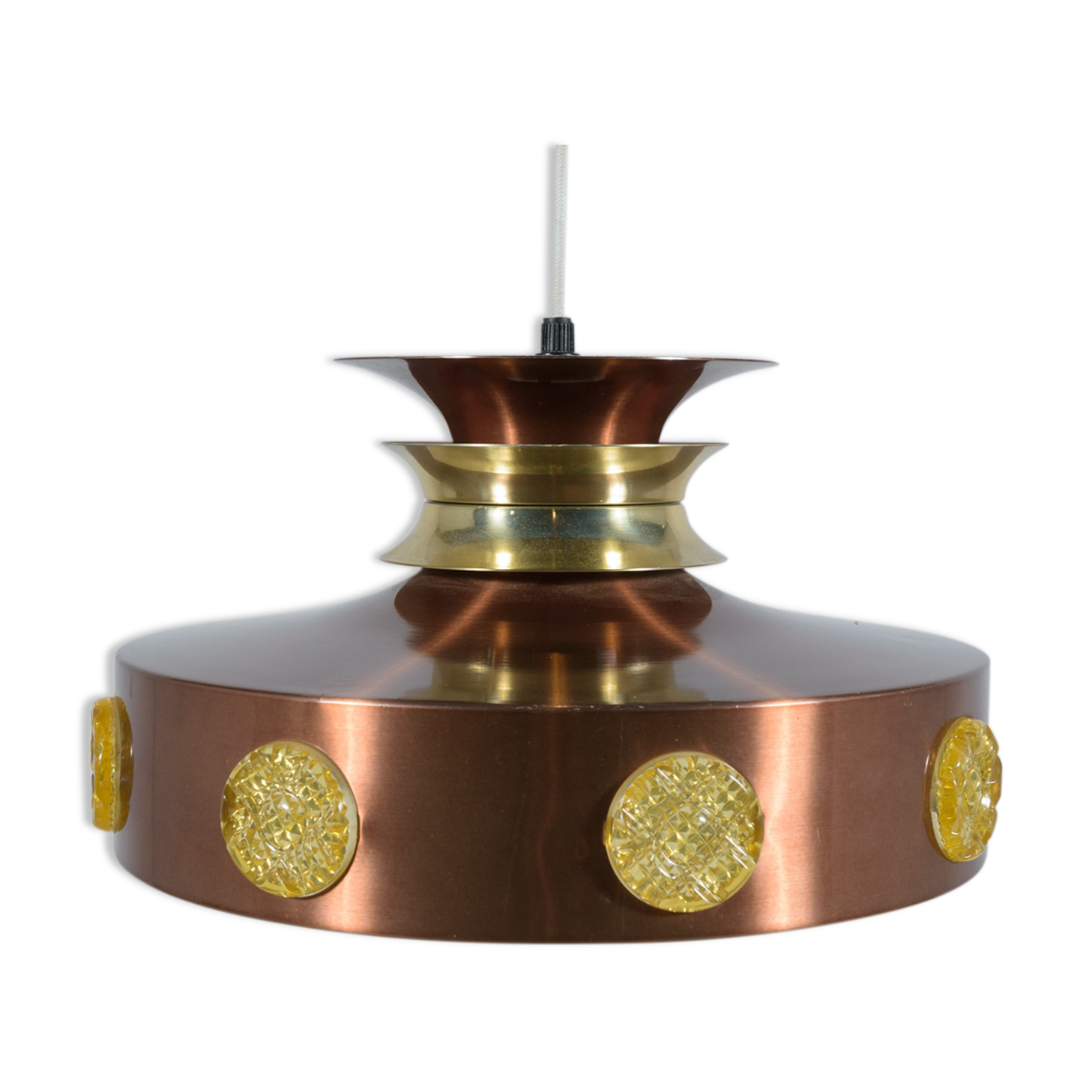 Scandinavian ceiling lamp copper & glass, Denmark, 1960s