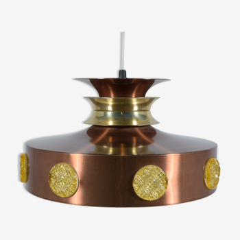 Scandinavian ceiling lamp copper & glass, Denmark, 1960s