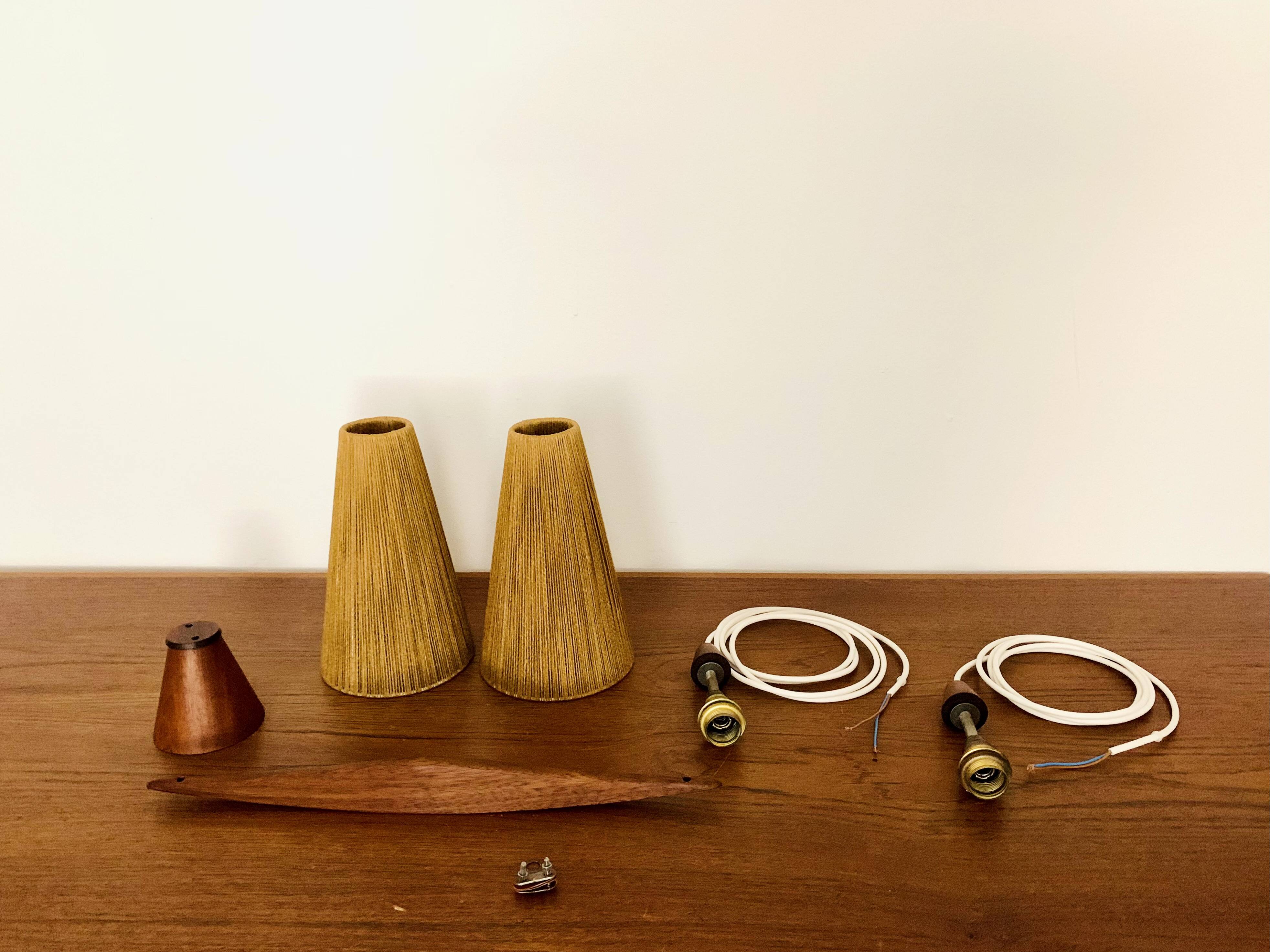 Teakwood and Sisal Pendant Lamp by Temde