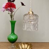Suspension globe vintage en verre épais ciselé et dépoli
