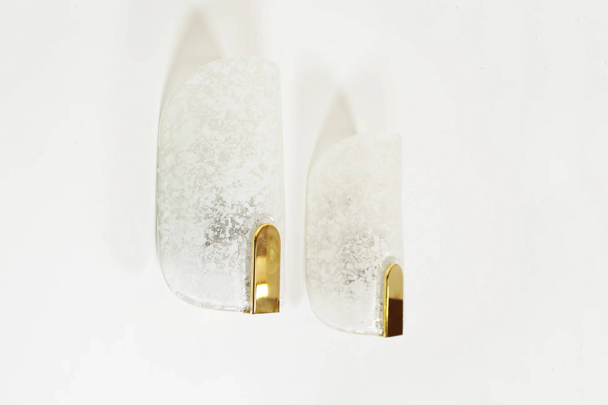 Large pair of wall lamps in brass & glass by Hillebrand