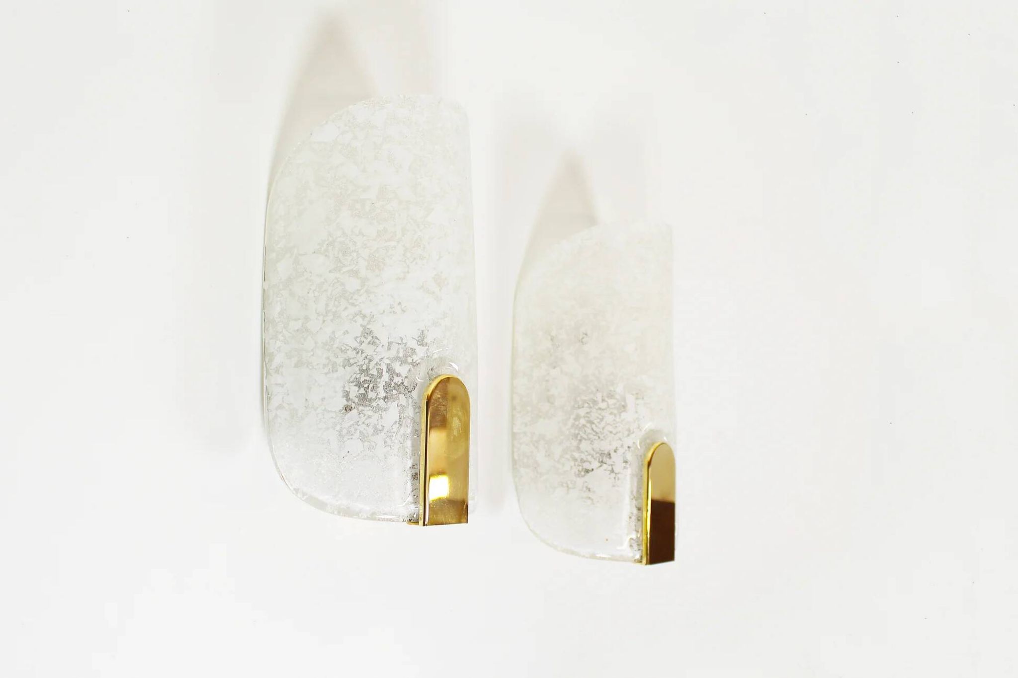 Large pair of wall lamps in brass & glass by Hillebrand