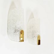 Large pair of wall lamps in brass & glass by Hillebrand