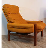 Pair of Scandinavian armchairs in teak and fabric 1960