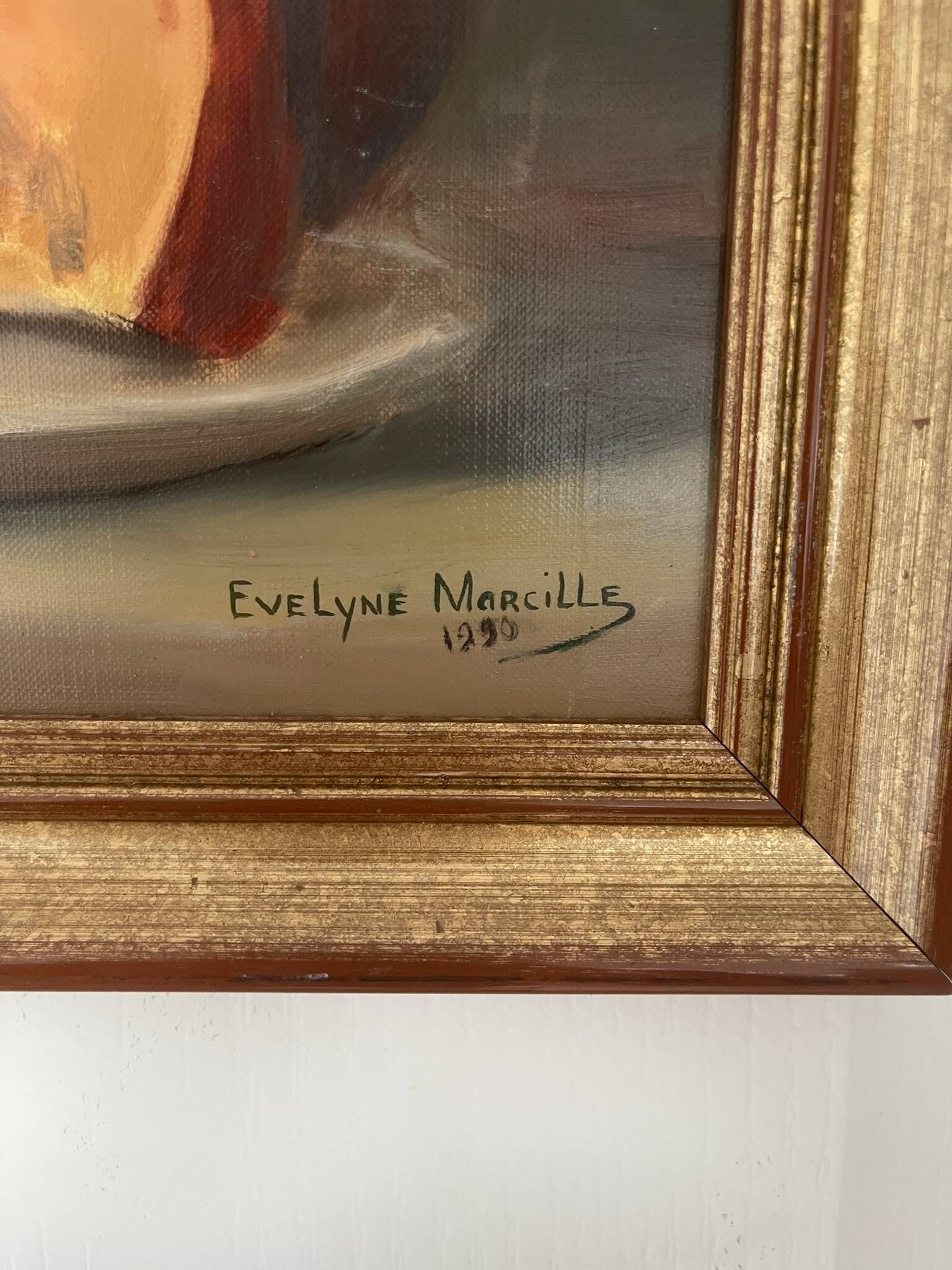 Old Oil Painting Still Life Golden Frame Signed Marcille 1990