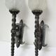 Pair of wall lamps torch glass flame and metal early XXth