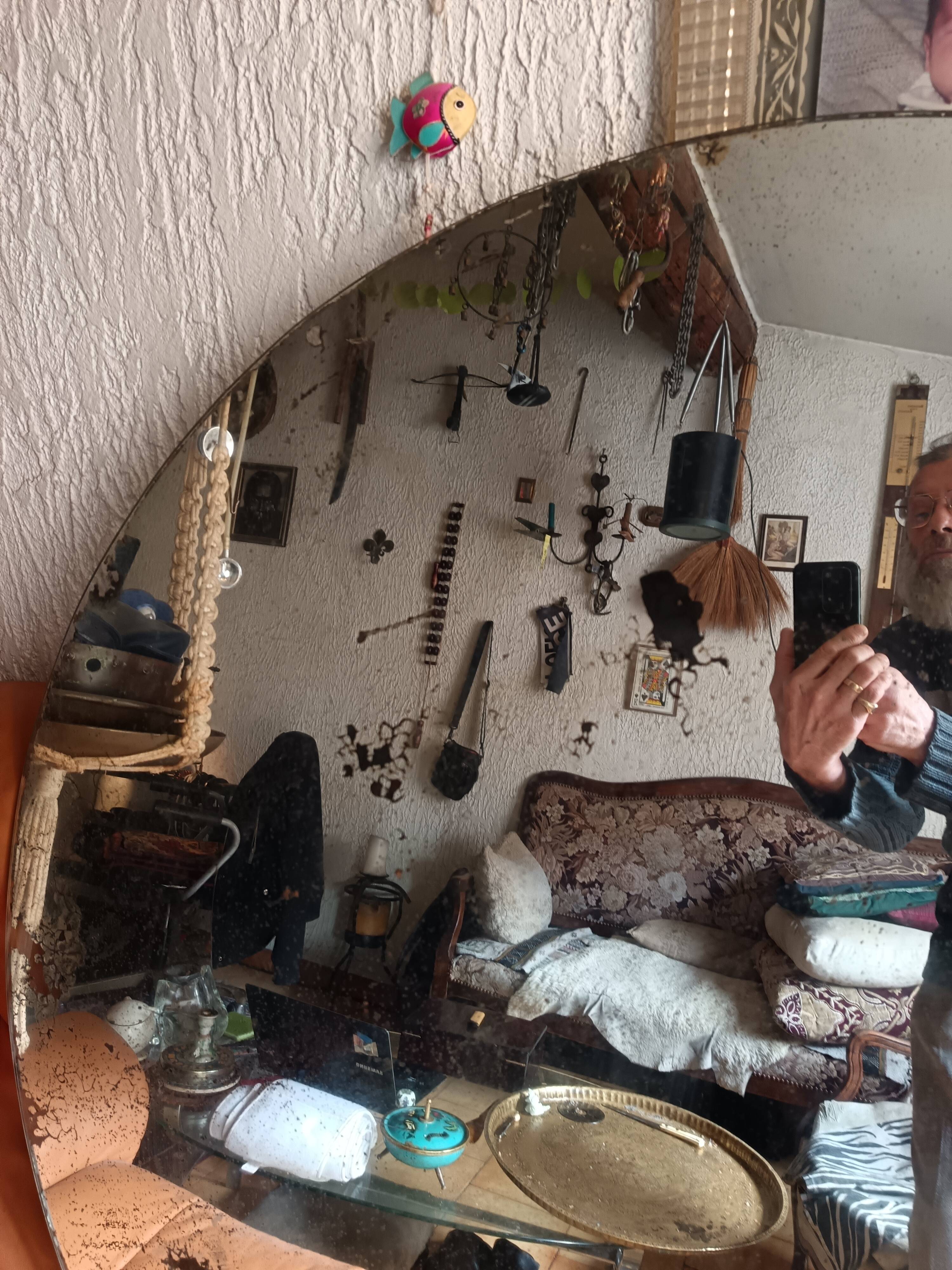 Italian round wall mirror from the 1960s.